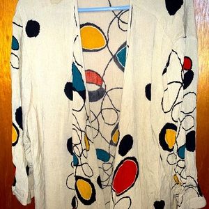 Vibrant hangs like a cardigan it’s long.